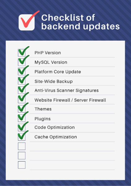 Checklist of backend updates